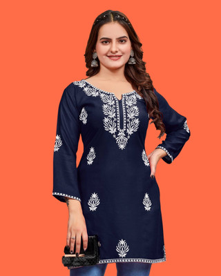 Klothing Kraft Women Embroidered Straight Kurta(Dark Blue)