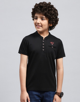 MONTE CARLO Boys Printed Cotton Blend Regular T Shirt(Black, Pack of 1)