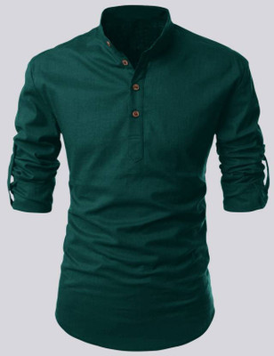 Wearbird Men Solid Straight Kurta(Dark Green)