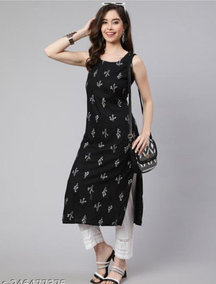 shree sawariya Women Printed A-line Kurta(Black)