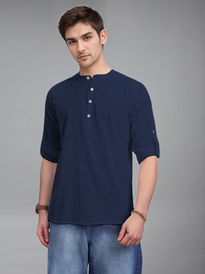 Navkanj Men Solid Straight Kurta(Dark Blue)
