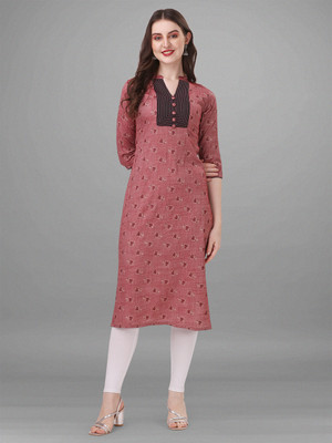 BAPS Women Printed Straight Kurta(Maroon)