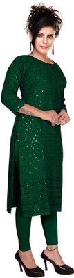 DUA collection Women Checkered Straight Kurta(Green)
