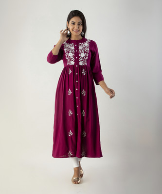 ANANDITA Women Embroidered Anarkali Kurta(Purple)