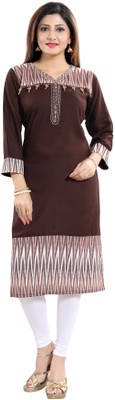 Divastri Women Printed Straight Kurta(Brown)
