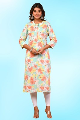 AARONEE Women Printed A-line Kurta(Orange, Yellow)