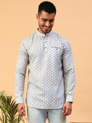 Tabard Men Printed Straight Kurta(Blue)