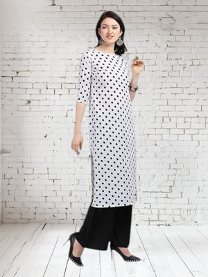 NISHA APEX Women Printed A-line Kurta(White)