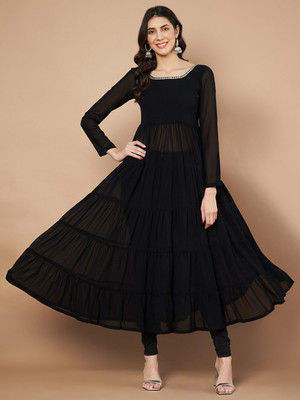 Poshak Hub Women Embellished Anarkali Kurta(Black)