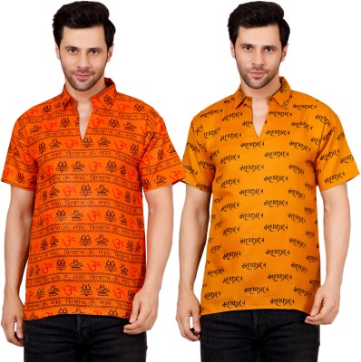 AXOLOTL Men Printed Straight Kurta(Orange, Yellow)