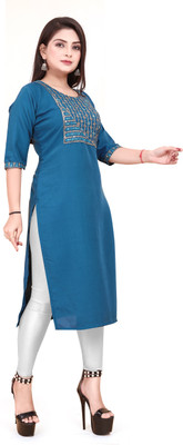 Jayshree Fab Women Embroidered A-line Kurta(Blue)