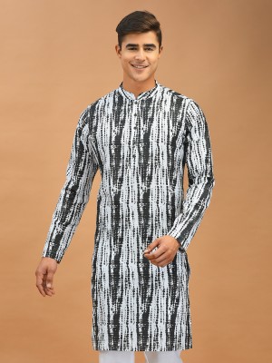 DEYANN Men Printed Straight Kurta(Black, Grey)