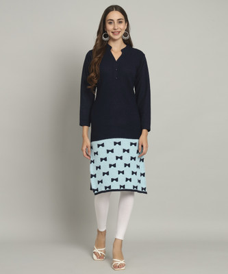 NYSINE Women Printed Straight Kurta(Dark Blue)