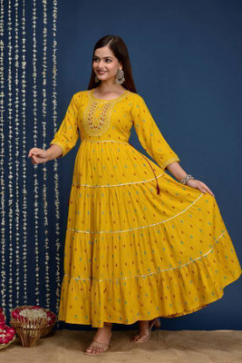 PVZ Women Printed Anarkali Kurta(Multicolor)