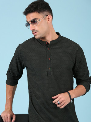 Voroxy Men Self Design Straight Kurta(Green)