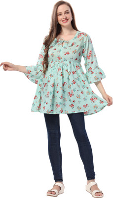 Divastri Women Printed Flared Kurta(Green)