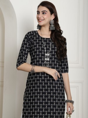 1 Stop Fashion Women Printed Straight Kurta(Black)