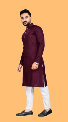 VINAARI Men Striped A-line Kurta(Purple)