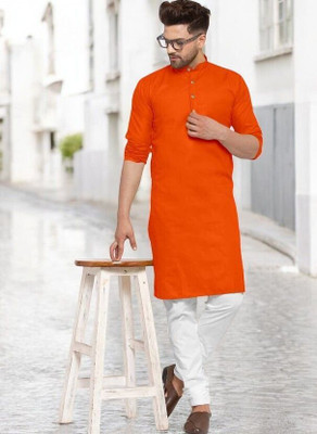Rashmi Genz Men Printed Straight Kurta(Orange)