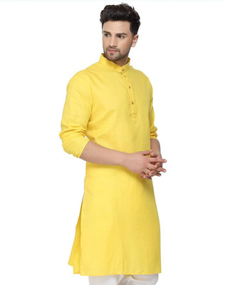 TextileCloth Men Solid Straight Kurta(Yellow)