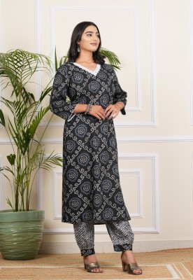 Ajfashions Women Floral Print A-line Kurta(Black)