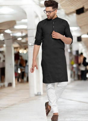 Krisha trend Men Solid Straight Kurta(Black)