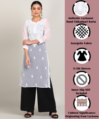 VAHSON Women Chikan Embroidery, Embroidered, Self Design A-line Kurta(White)