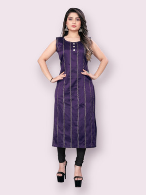 MAHADEV CREATION Women Striped Anarkali Kurta(Purple)