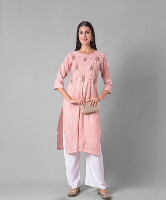 Dollar Missy Women Printed Straight Kurta(Pink)