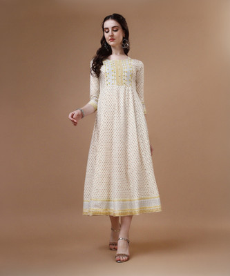 berrylicious Women Embroidered Anarkali Kurta(Yellow)