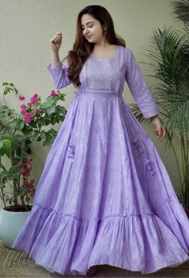 Tanvi enterprises Women Printed Anarkali Kurta(Purple)