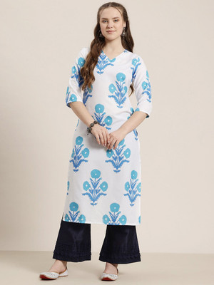 HERE&NOW Women Floral Print Straight Kurta(White)