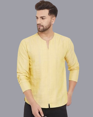 COSLETIC Men Solid Straight Kurta(Yellow)
