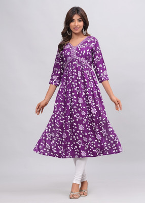 Tvyozs Women Printed A-line Kurta(Purple)