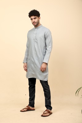 Fashionfricks Men Solid Straight Kurta(Grey)