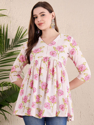 ANOUK Women Printed Straight Kurta(Pink)