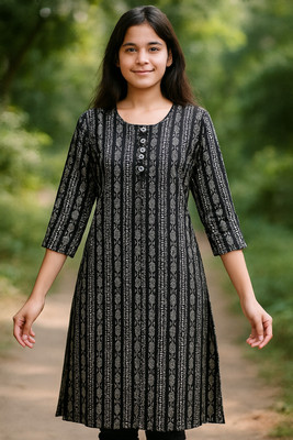 SAANJH BY RADHIKA Women Printed Straight Kurta(Black)