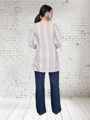 Rangrasiya Tex Women Striped Anarkali Kurta(White)