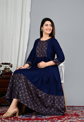 VMS Fashion Women Printed Anarkali Kurta(Blue)