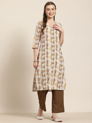 HERE&NOW Women Printed A-line Kurta(Brown)