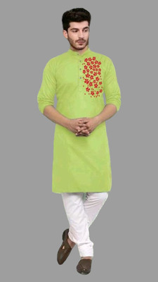 Mamata biswas Men Printed Straight Kurta(Light Green)