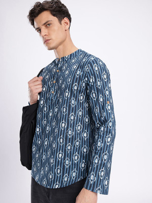 Anouk Rustic Men Striped Straight Kurta(Blue)