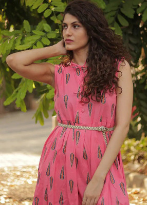 MID CREATION Women Printed Anarkali Kurta(Pink)