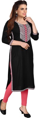 Kapadia Women Embroidered Straight Kurta(Black)