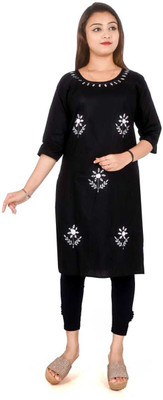 sabnam Women Embroidered A-line Kurta(Black)