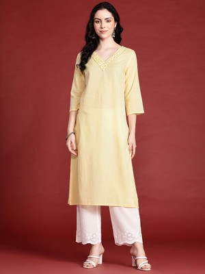 ANOUK Women Solid Straight Kurta(Yellow)