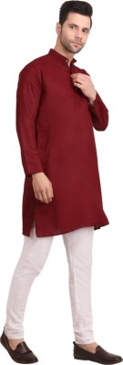 Vhiohjk Hub Men Solid Straight Kurta(Maroon)