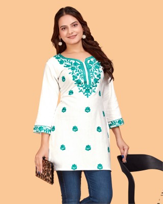 DharmHouse Women Embroidered Straight Kurta(White)