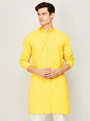 Melange by Lifestyle Men Embroidered Straight Kurta(Yellow)