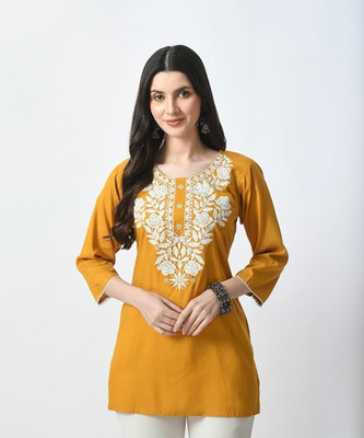 MILLIONS CHOICE STORE Women Embroidered Straight Kurta(Yellow)